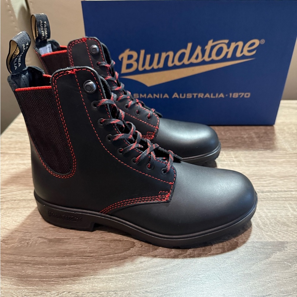 Blundstone Black Boots with Red Stitching and Laces